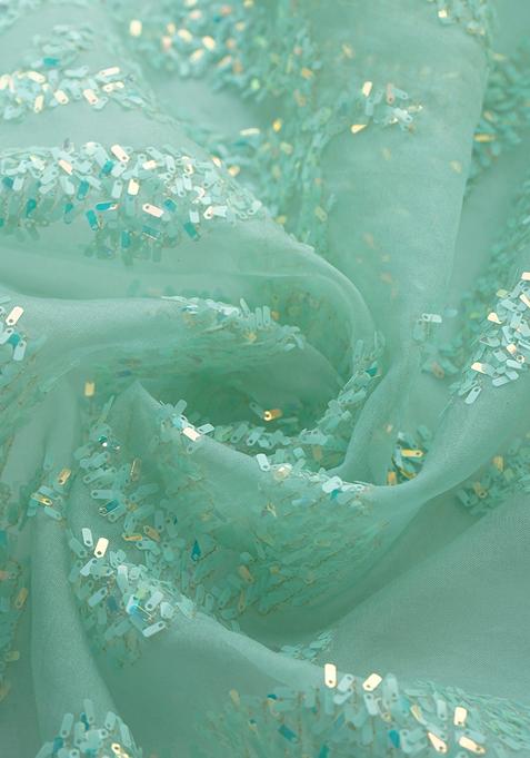 Mint Green Sequin Embellished Organza Lehenga Set