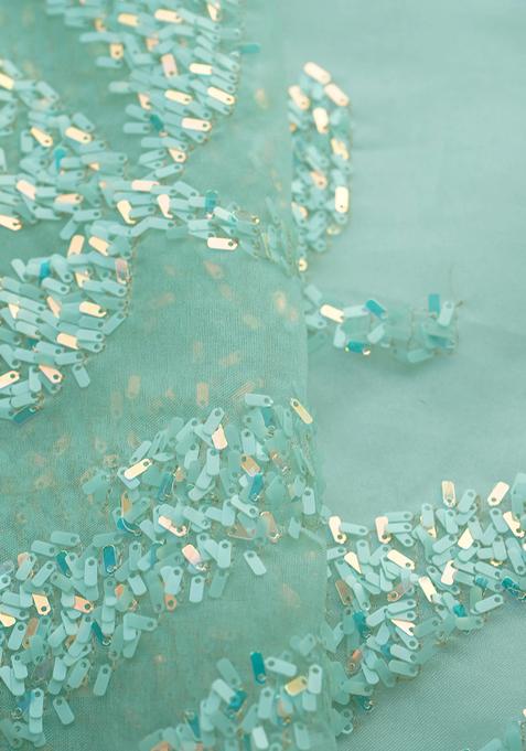 Mint Green Sequin Embellished Organza Lehenga Set