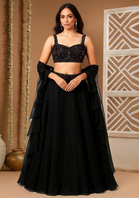 Black Sequin Blouse Georgette Lehenga Set