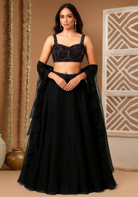 Black Sequin Blouse Georgette Lehenga Set