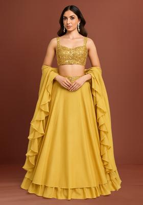 Yellow Sequin Blouse Georgette Lehenga Set