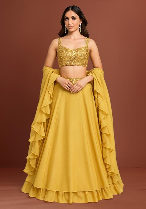 Yellow Sequin Blouse Georgette Lehenga Set