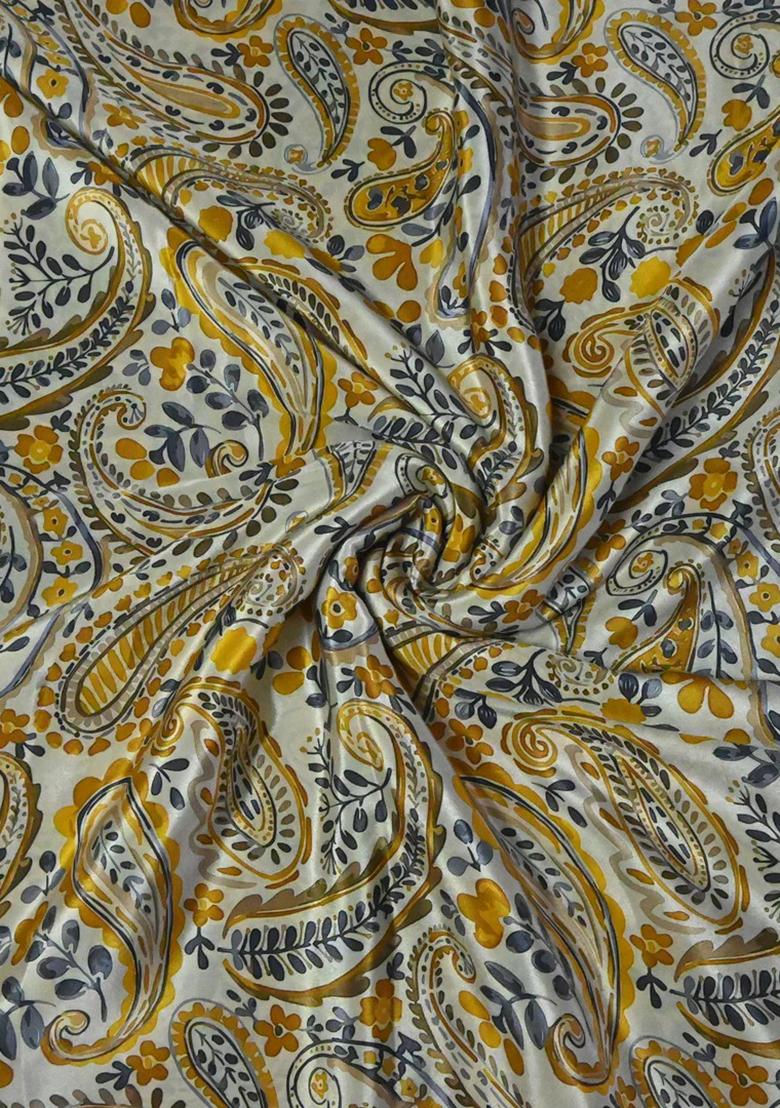 Yellow Printed Crepe Lehenga Set