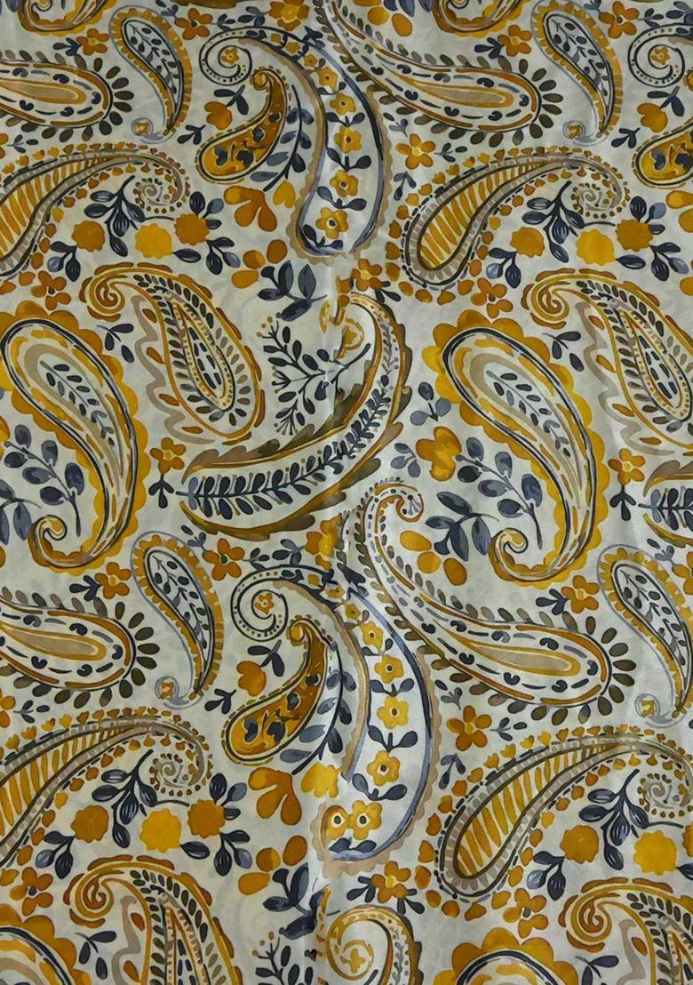 Yellow Printed Crepe Lehenga Set - Indya