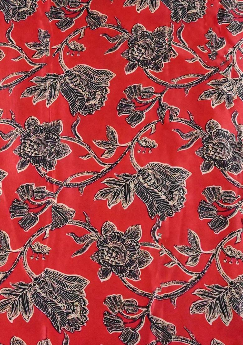 Red Printed Crepe Lehenga Set - Indya