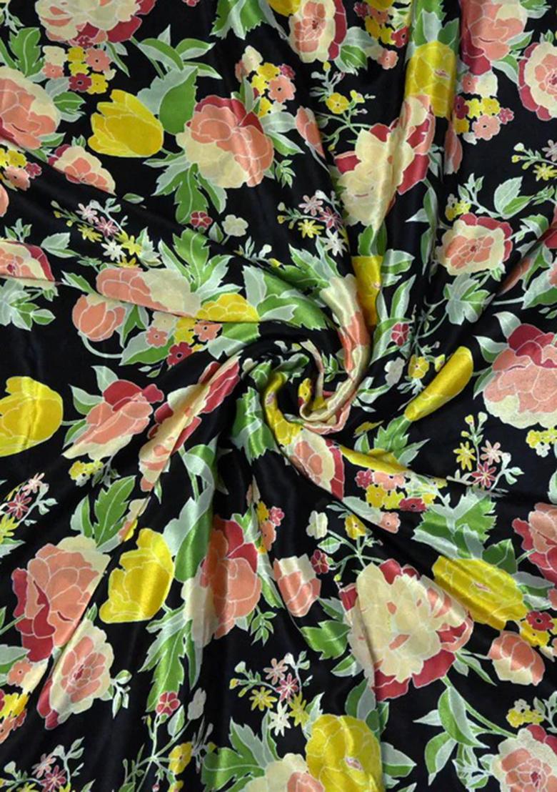 Black Printed Crepe Lehenga Set