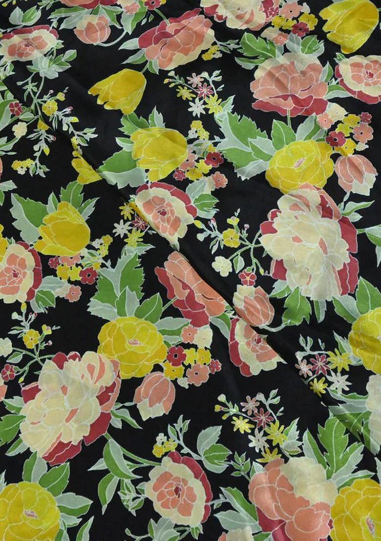 Black Printed Crepe Lehenga Set - Indya