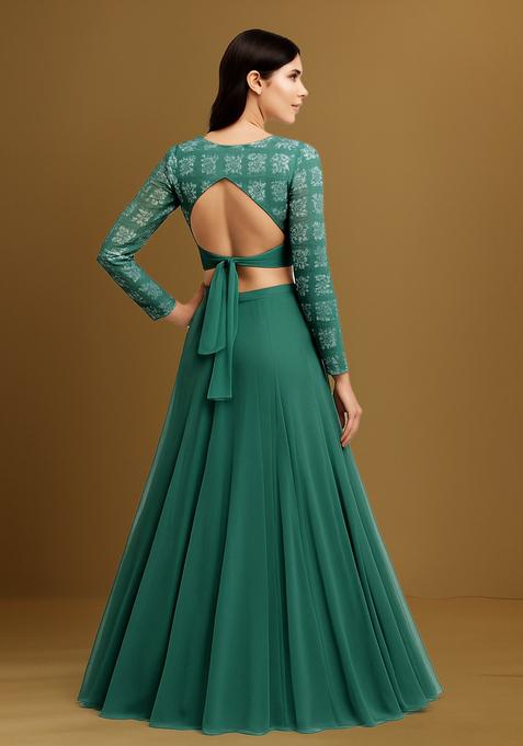 Mint Green Sequin Blouse Georgette Lehenga Set