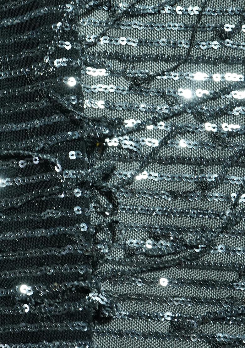 Dark Grey Sequin Blouse Georgette Lehenga Set - Indya