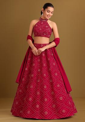 Pink Embroidered Georgette Lehenga Set