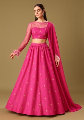 Pink Embroidered Chanderi Lehenga Set