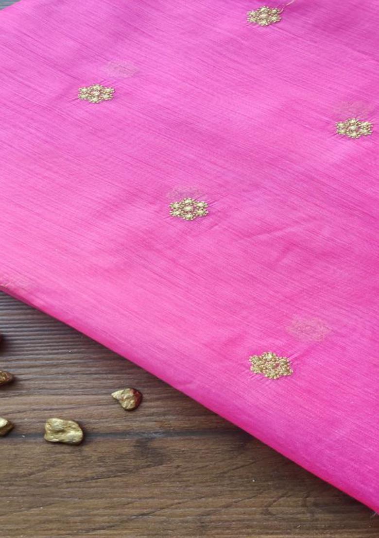 Pink Embroidered Chanderi Lehenga Set - Indya