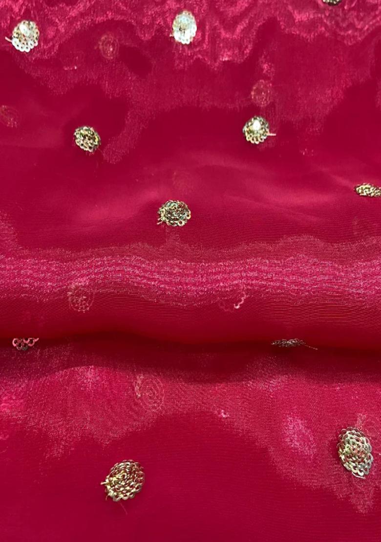 Red Embroidered Polyester Silk Lehenga Set - Indya