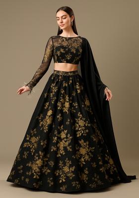 Black Embroidered Net Lehenga Set
