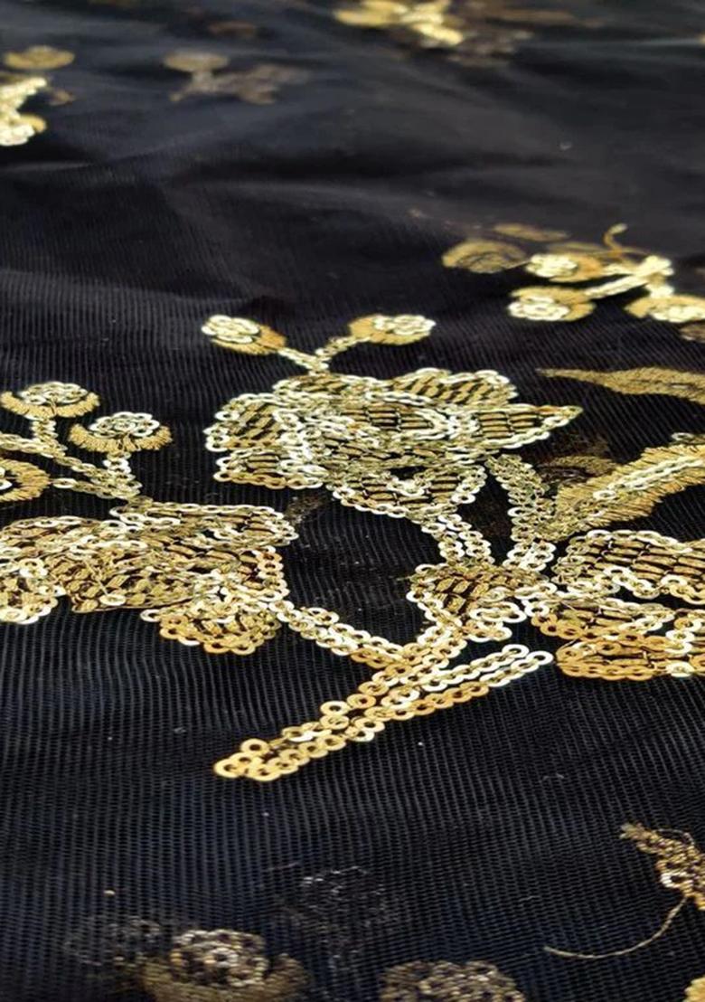 Black Embroidered Net Lehenga Set - Indya