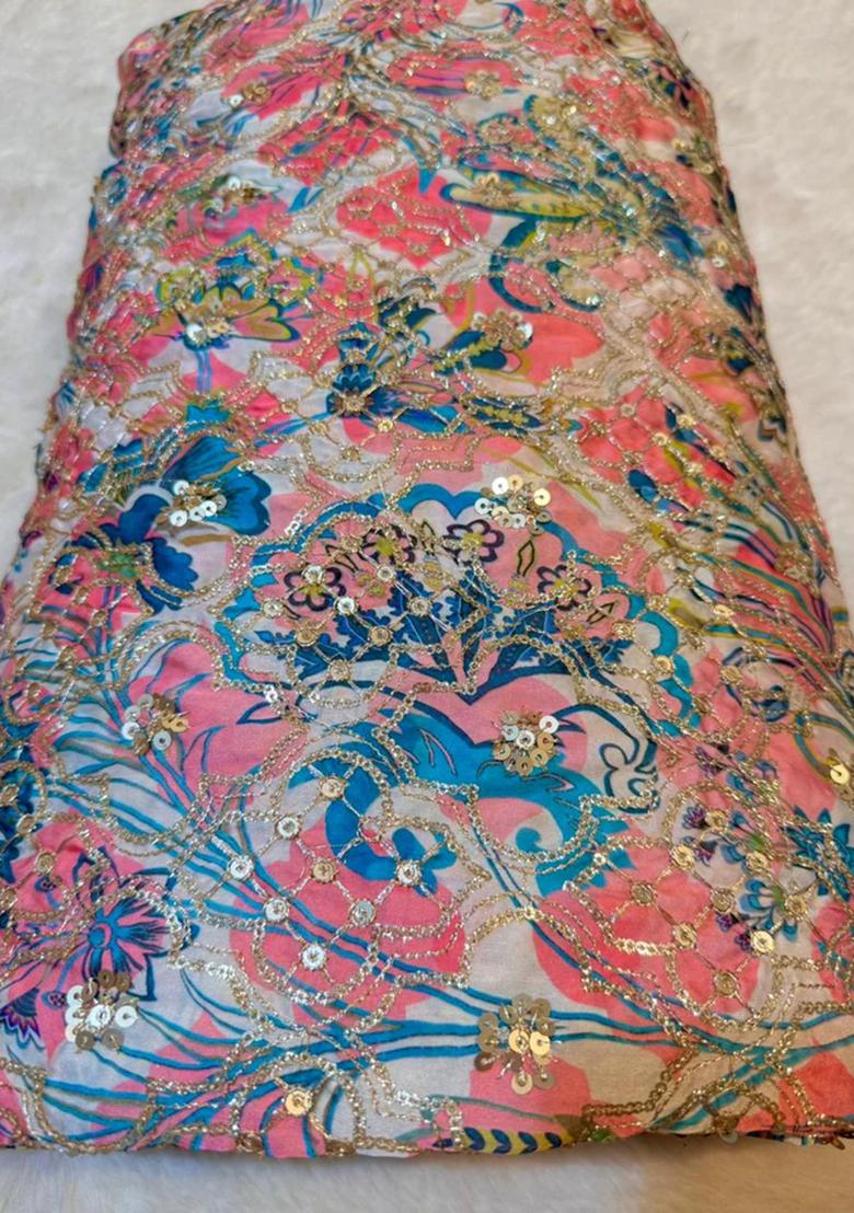 Peach Sequin Embroidered Satin Lehenga Set - Indya