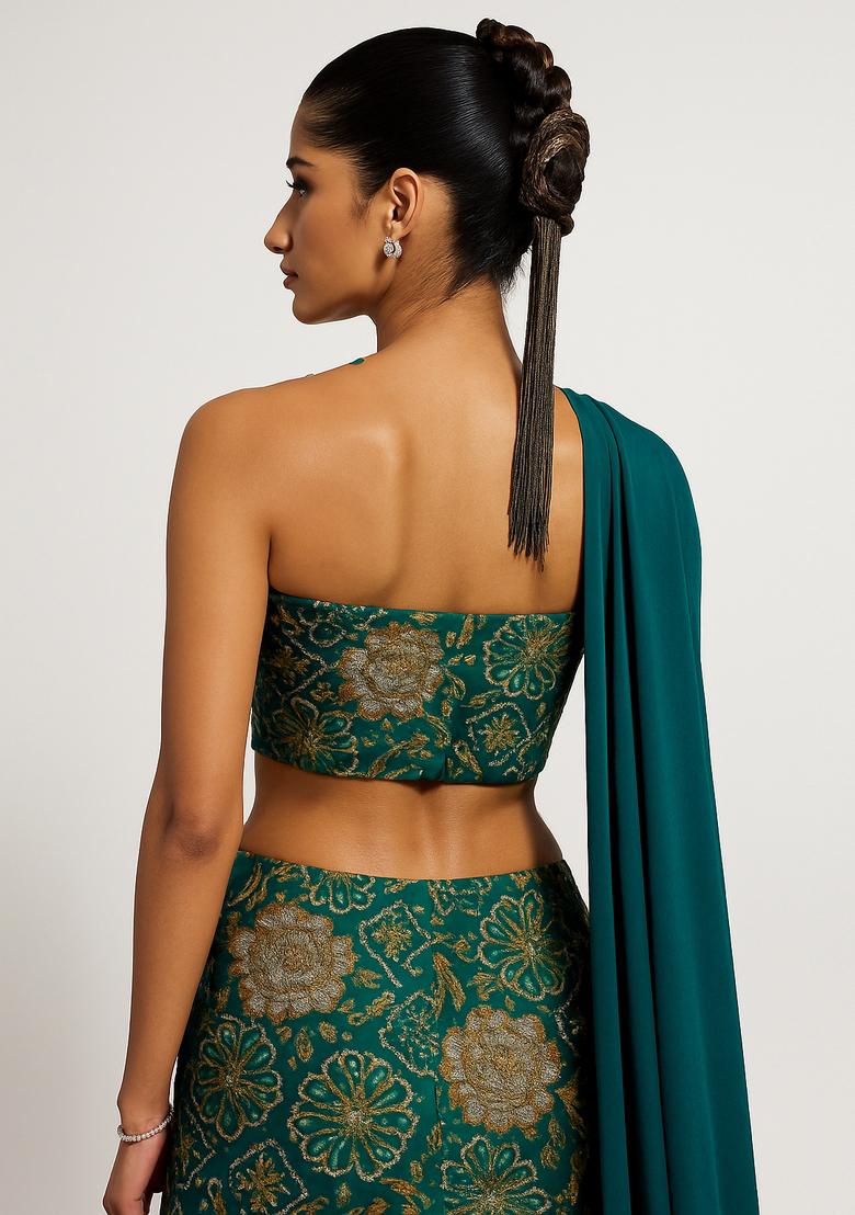 Blue Sequin Embroidered Satin Lehenga Set - Indya