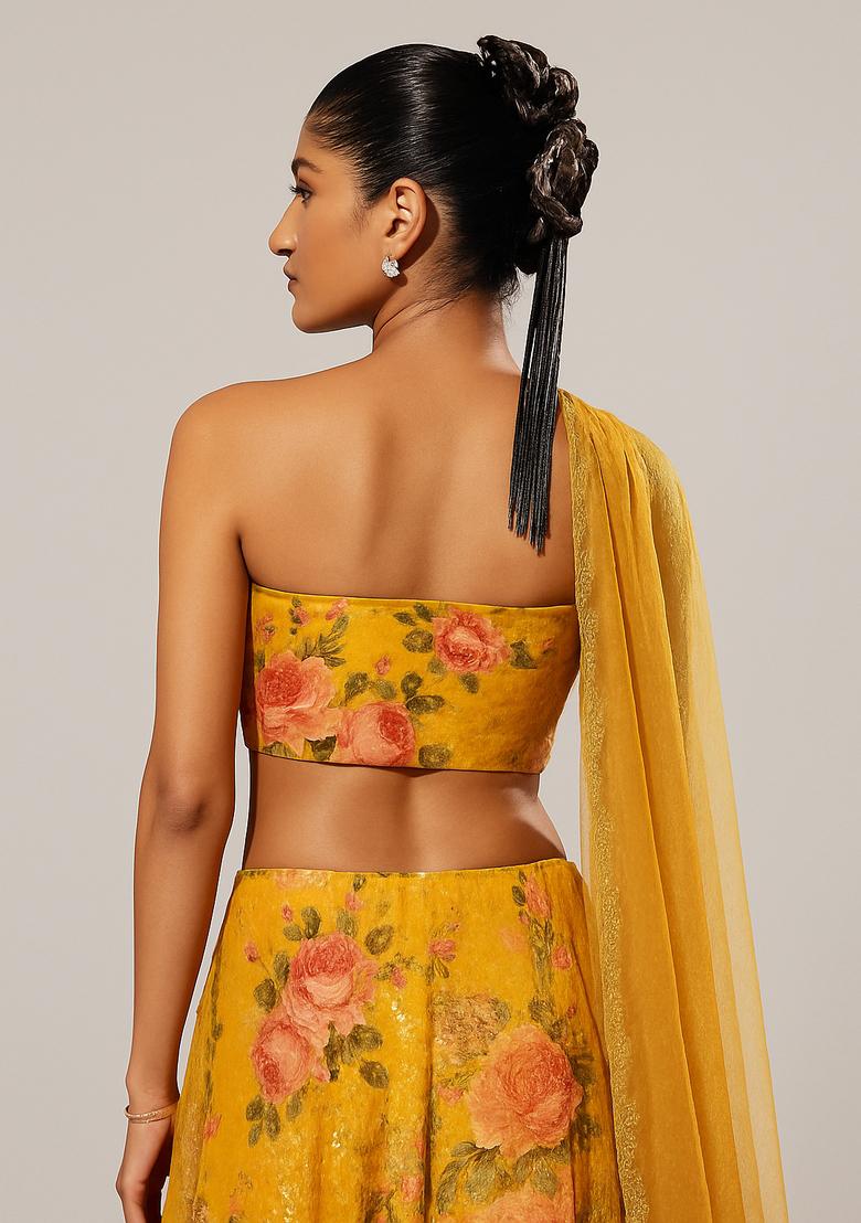 Yellow Sequin Georgette Lehenga Set - Indya