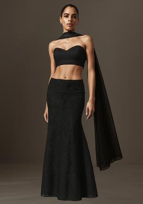 Black Handwork Georgette Lehenga Set