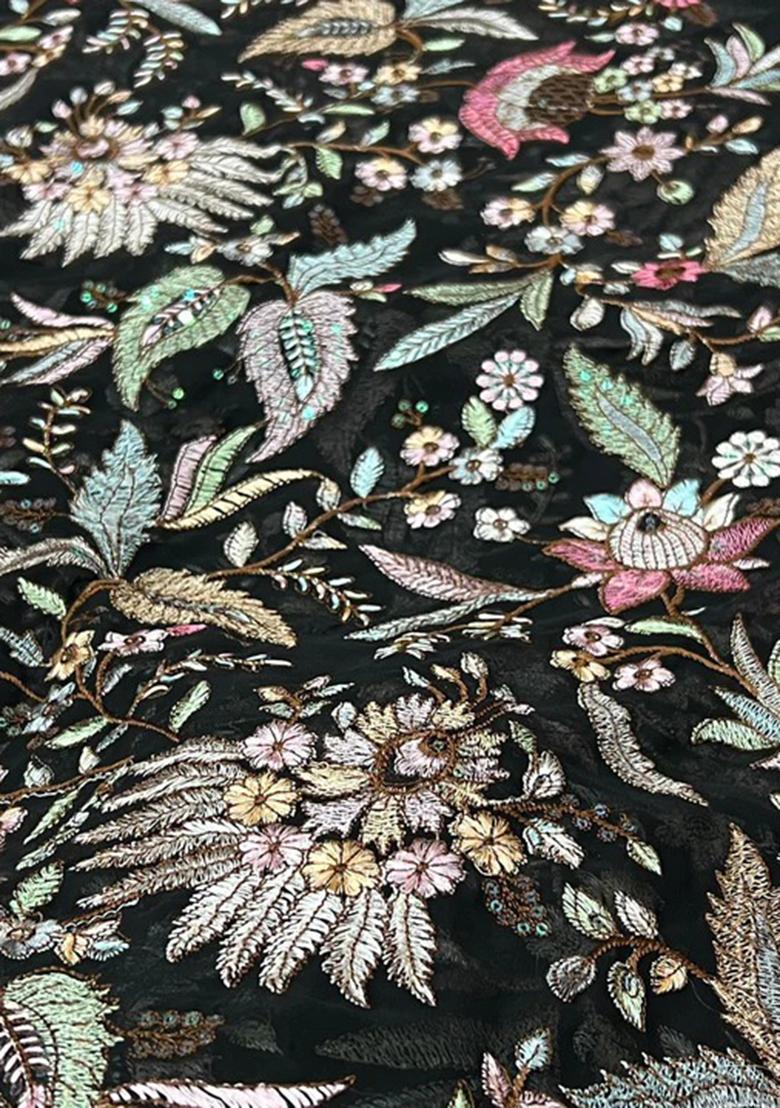 Black Sequin Embroidered Blouse Georgette Lehenga Set - Indya