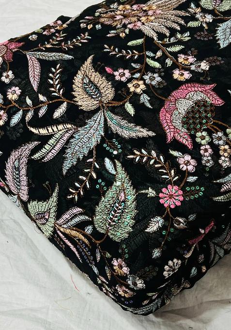 Black Sequin Embroidered Blouse Georgette Lehenga Set