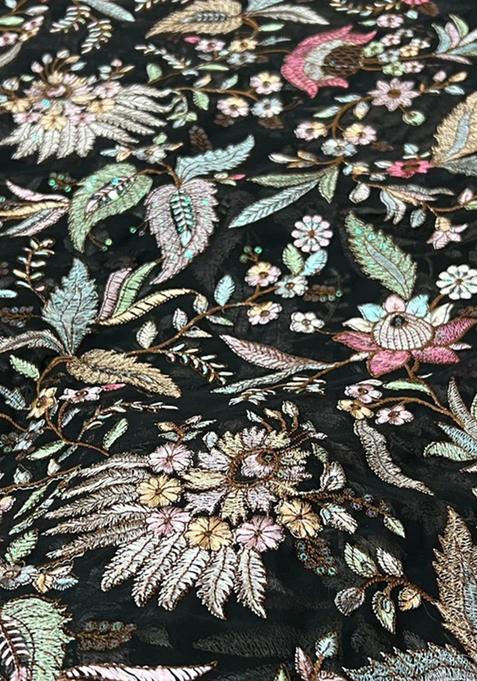 Black Sequin Embroidered Blouse Georgette Lehenga Set