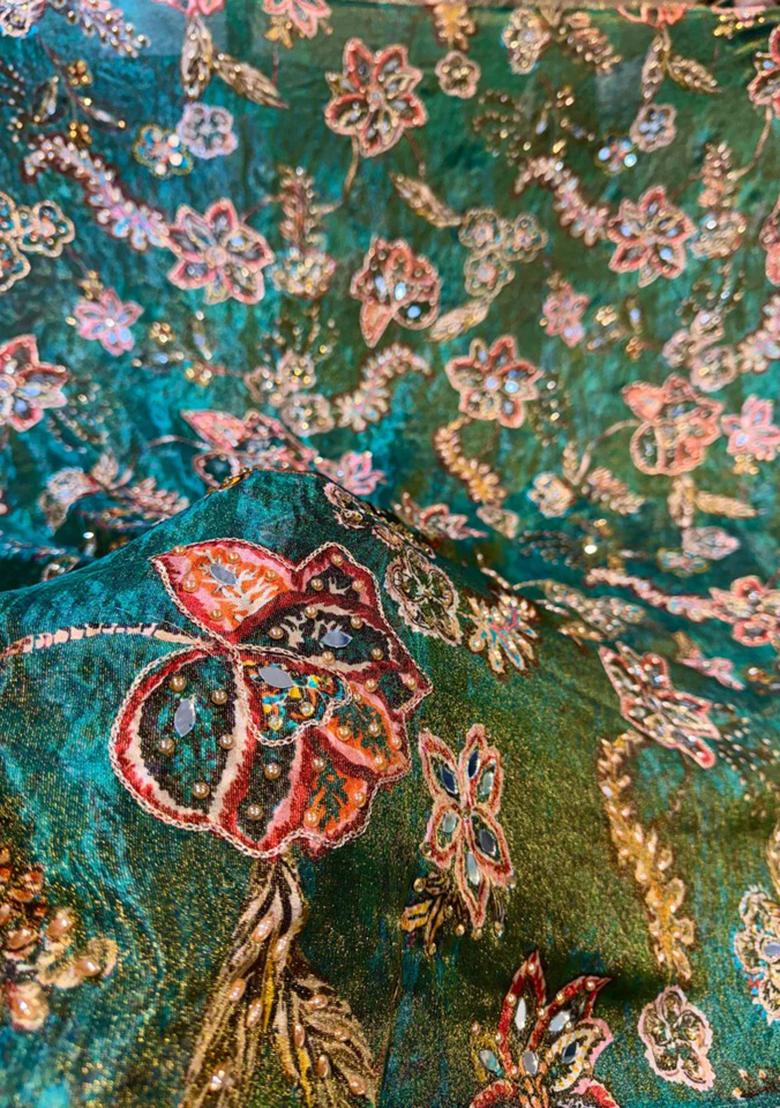 Sky Blue Zari Embroidered Blouse Georgette Lehenga Set