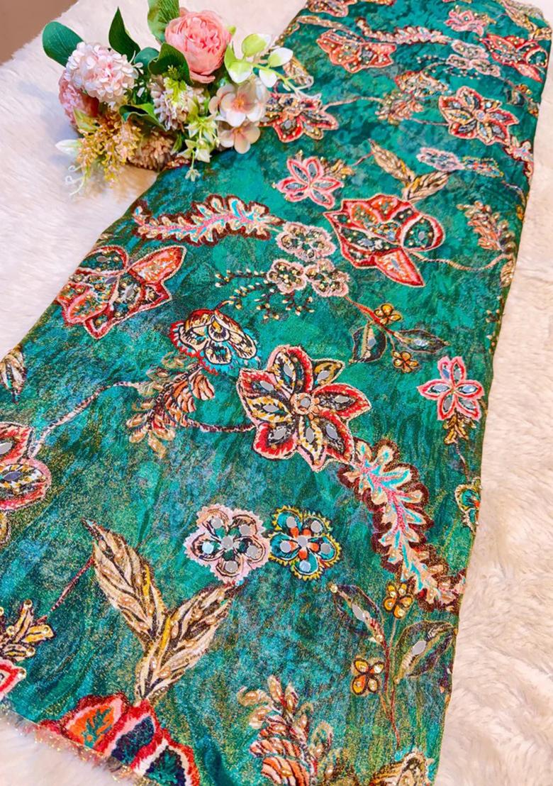 Sky Blue Zari Embroidered Blouse Georgette Lehenga Set - Indya