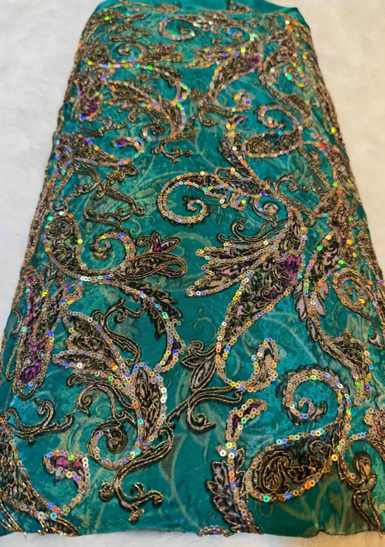 Green Embroidered Blouse Georgette Lehenga Set - Indya