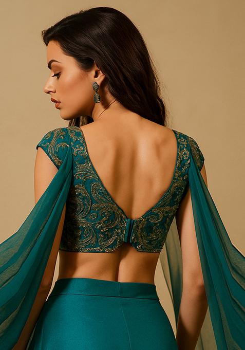 Green Embroidered Blouse Georgette Lehenga Set