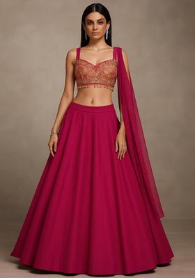 Pink Embroidered Blouse Georgette Lehenga Set
