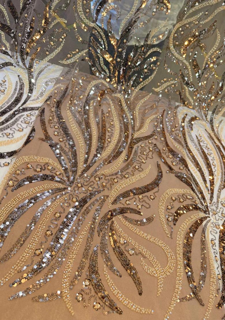 Beige Embroidered Blouse Net Lehenga Set