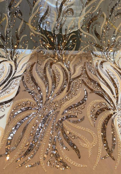 Beige Embroidered Blouse Net Lehenga Set