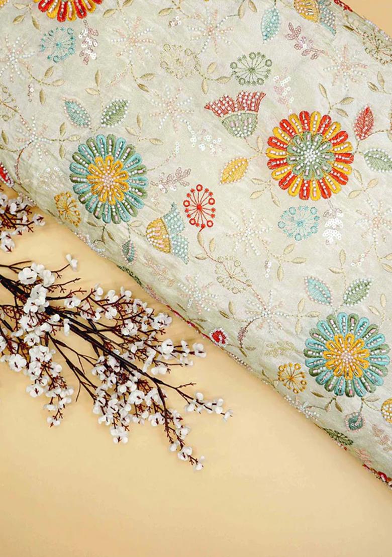 White Sequin And Threadwork Blouse Net Lehenga Set