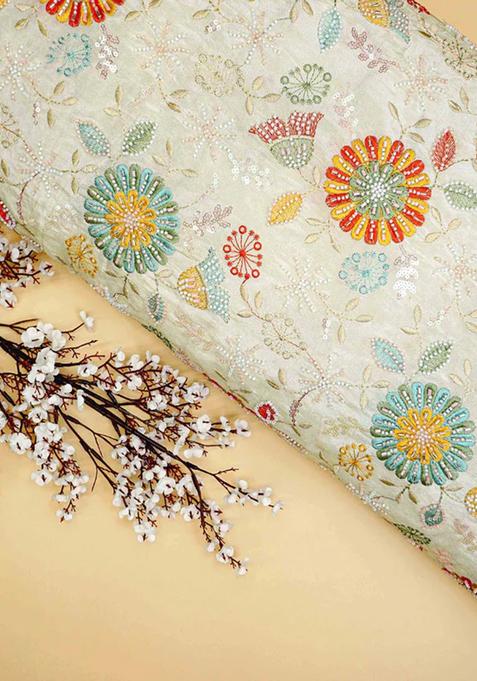 White Sequin And Threadwork Blouse Net Lehenga Set