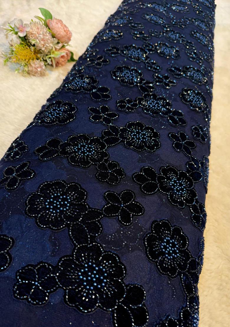 Blue Embroidered Blouse Net Lehenga Set