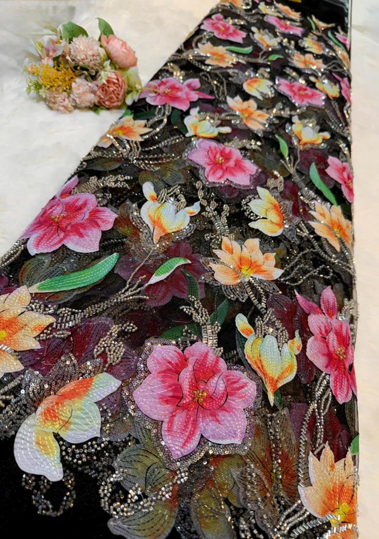 Black Embroidered Blouse Net Lehenga Set