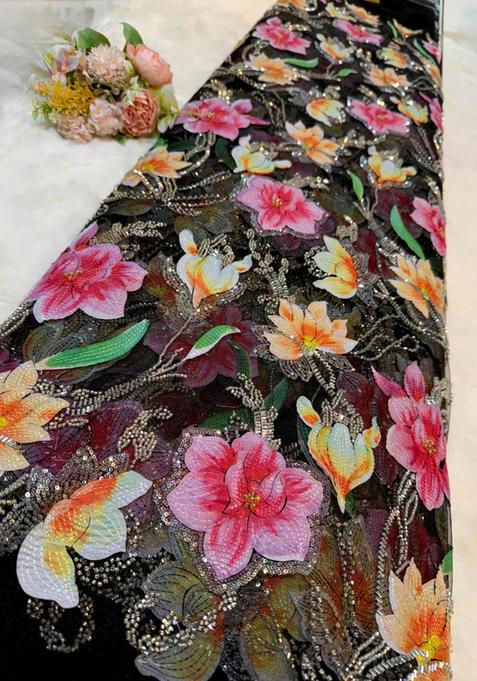 Black Embroidered Blouse Net Lehenga Set