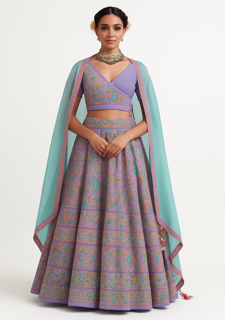 Purple Thread work Chikankari Lehenga Set