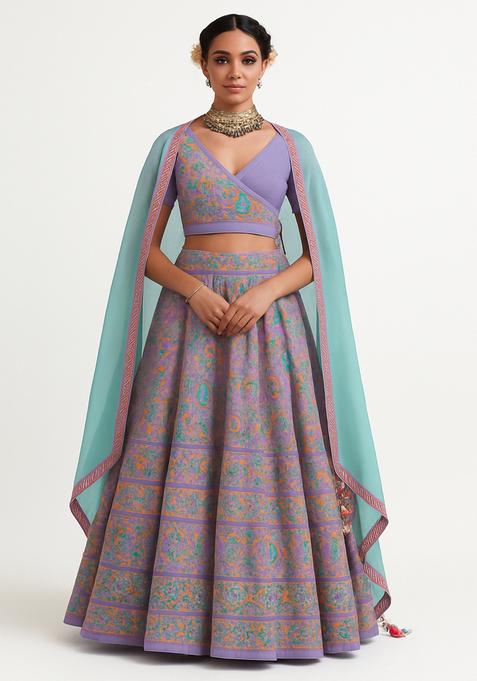 Purple Thread work Chikankari Lehenga Set