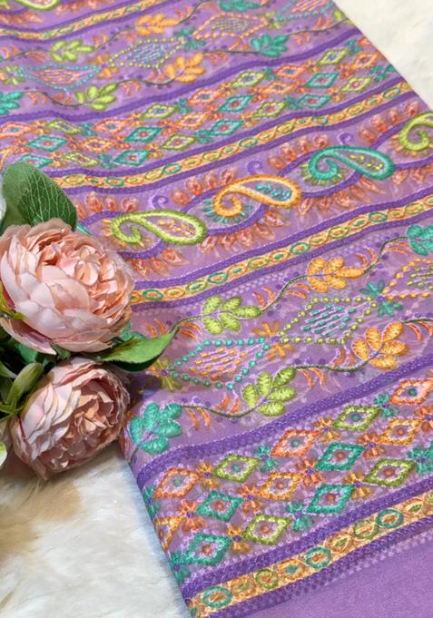 Purple Thread work Chikankari Lehenga Set