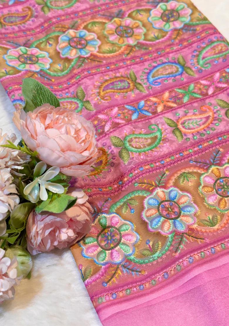 Yellow Thread work Chikankari Lehenga Set