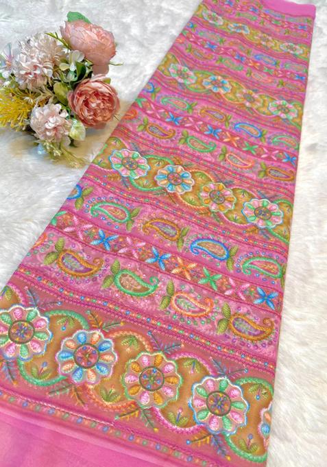 Yellow Thread work Chikankari Lehenga Set