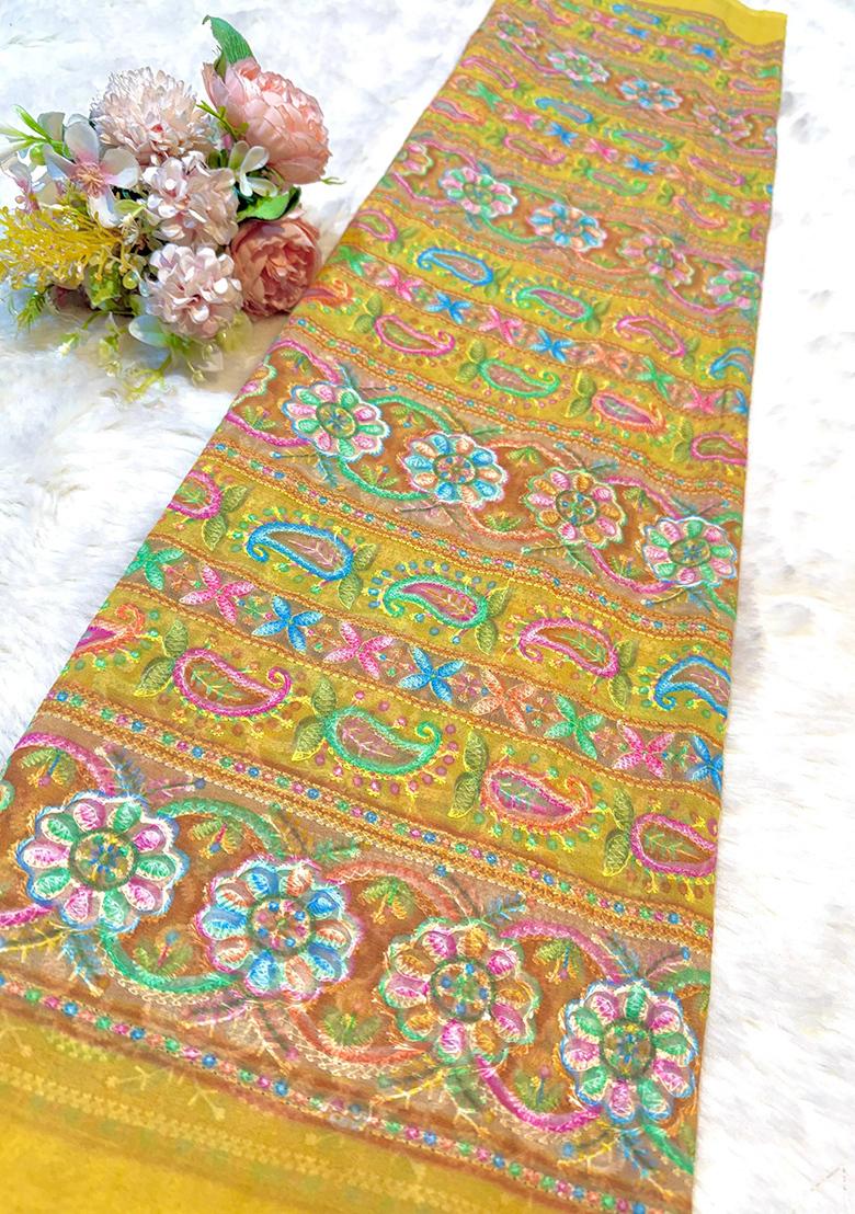 Lemon Yellow Thread work Chikankari Lehenga Set