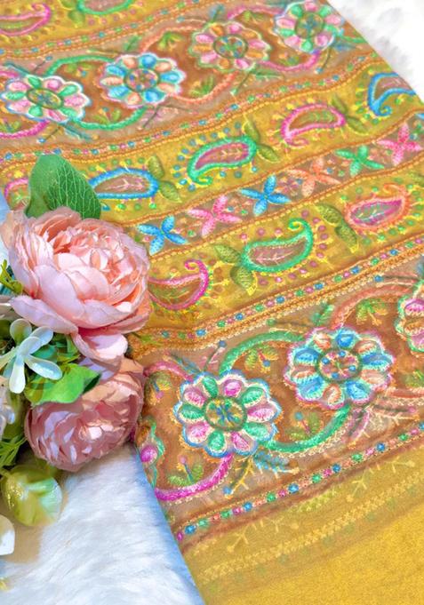 Lemon Yellow Thread work Chikankari Lehenga Set