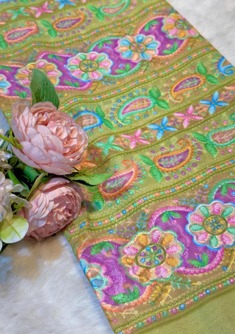 Green Thread work Chikankari Lehenga Set