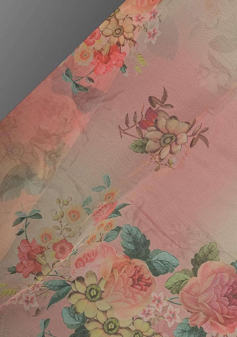 Pink Printed Organza Lehenga Set