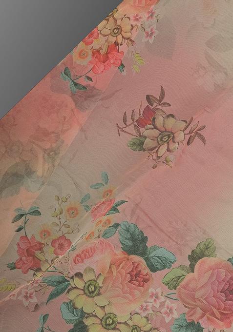 Pink Printed Organza Lehenga Set