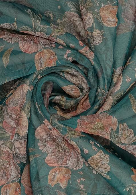 Green Printed Organza Lehenga Set