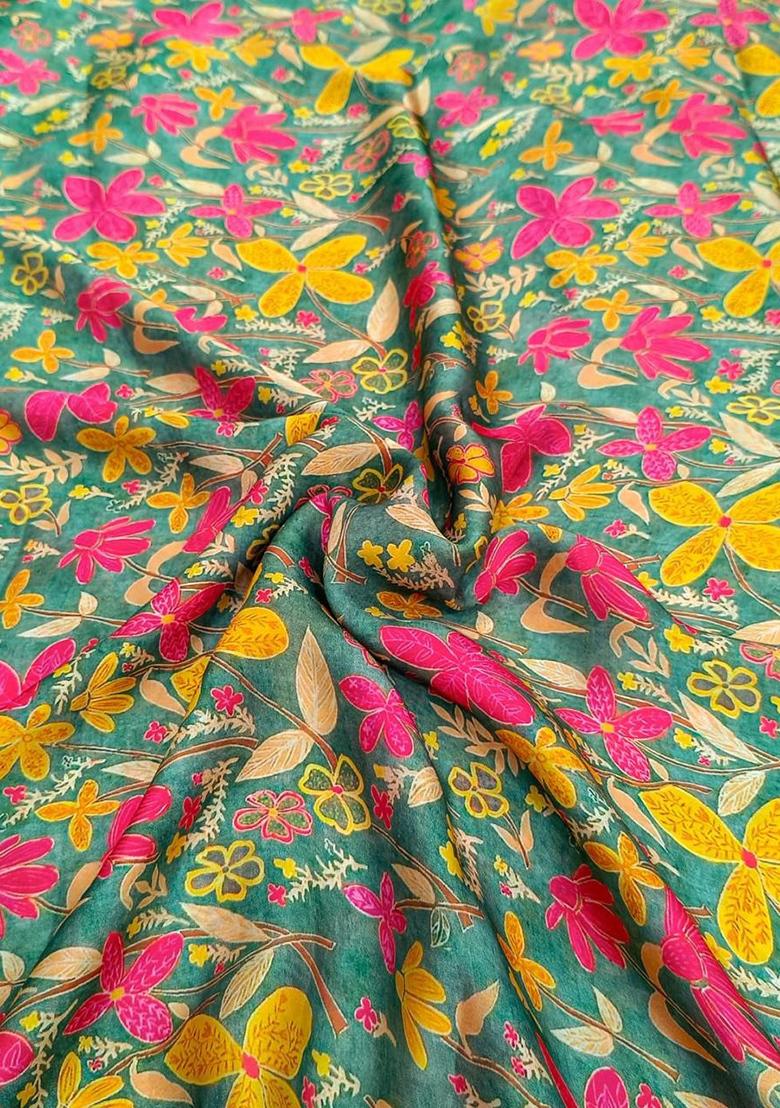 Green Printed Satin Lehenga Set